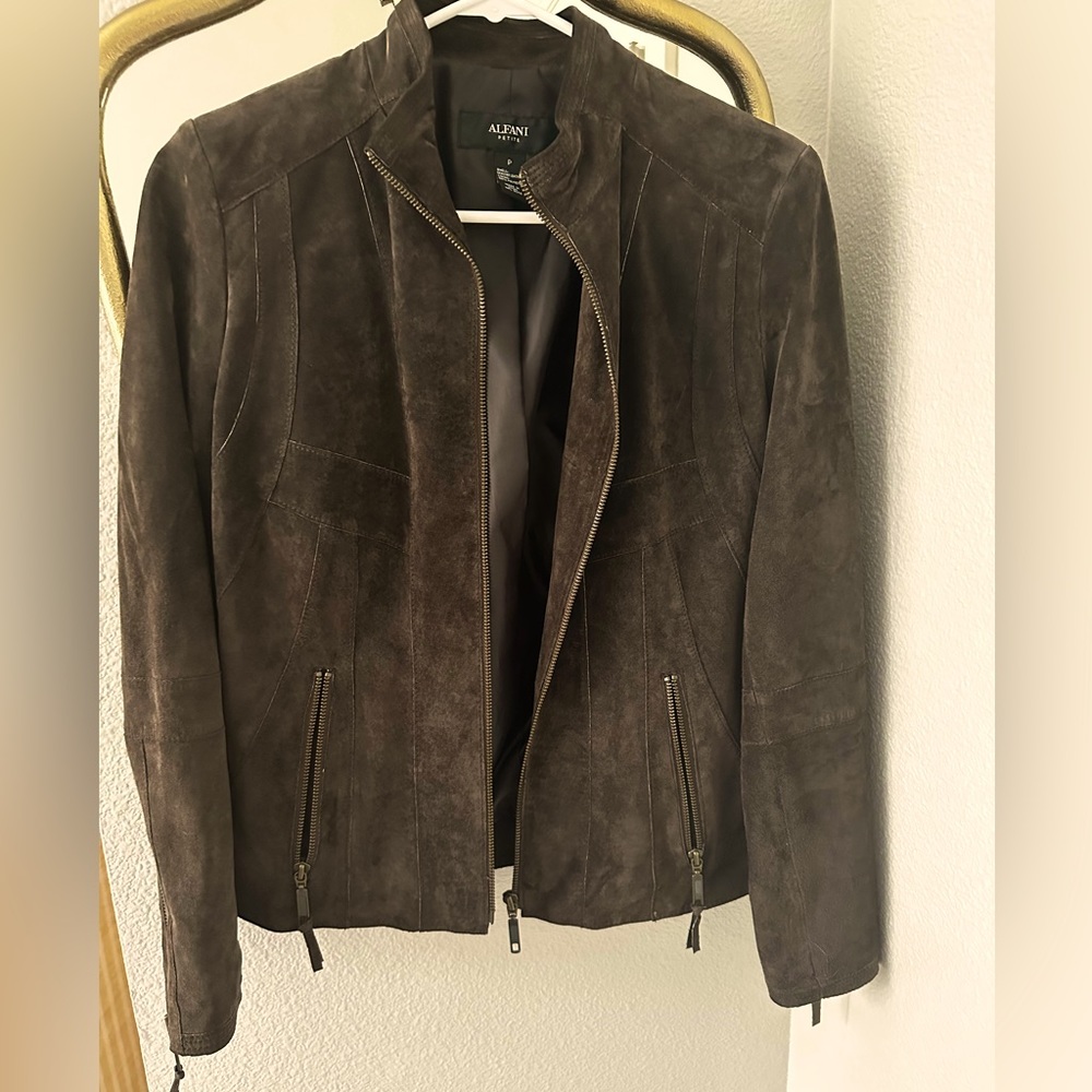 Brown suede jacket-Small Petite